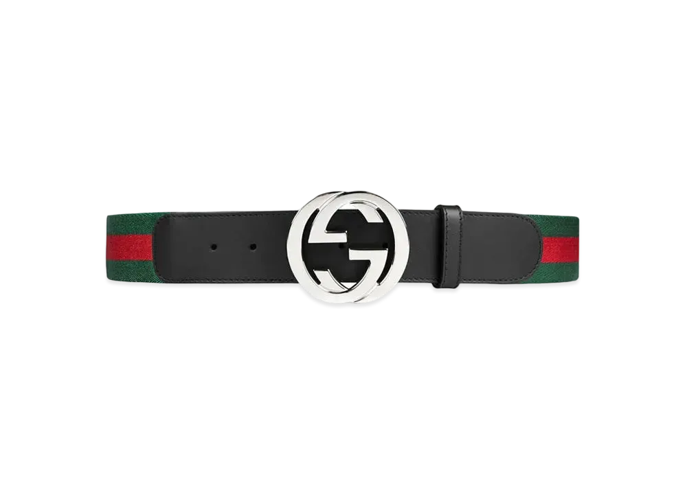 GUCCI Web Belt With G Buckle "Green/Red"