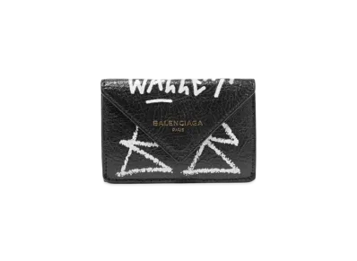 BALENCIAGA Graffiti Papier Mini Wallet "Black"