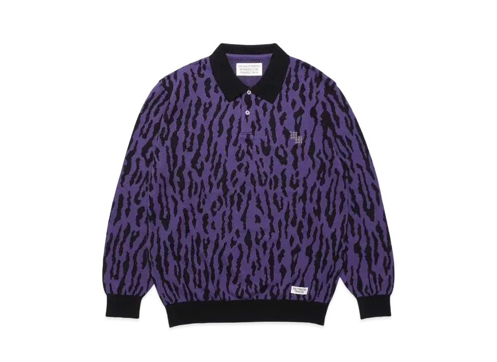 WACKO MARIA Leopard Knit Jacquard Polo Shirt "Purple"
