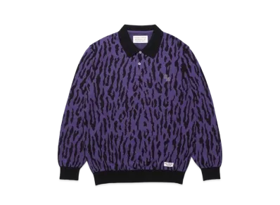 WACKO MARIA Leopard Knit Jacquard Polo Shirt "Purple"