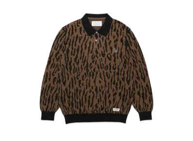 WACKO MARIA Leopard Knit Jacquard Polo Shirt "Light Brown"