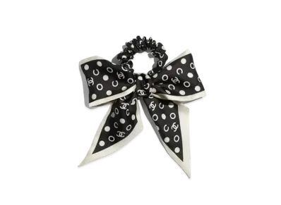 CHANEL Ribbon Dot Scrunchie "Black/Ivory"