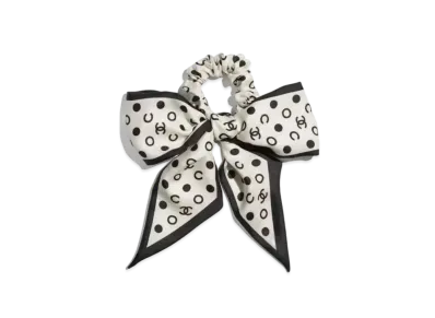 CHANEL Ribbon Dot Scrunchie "Ivory/Black"