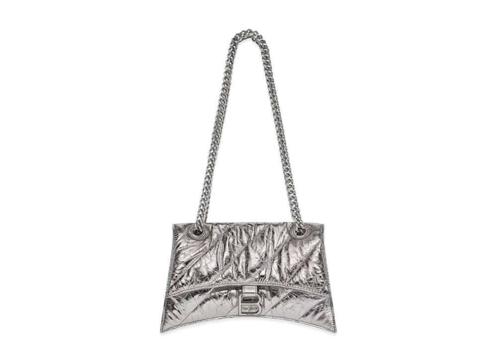 BALENCIAGA Women's Crush Small Chain Bag Metallized Quilted "Silver"