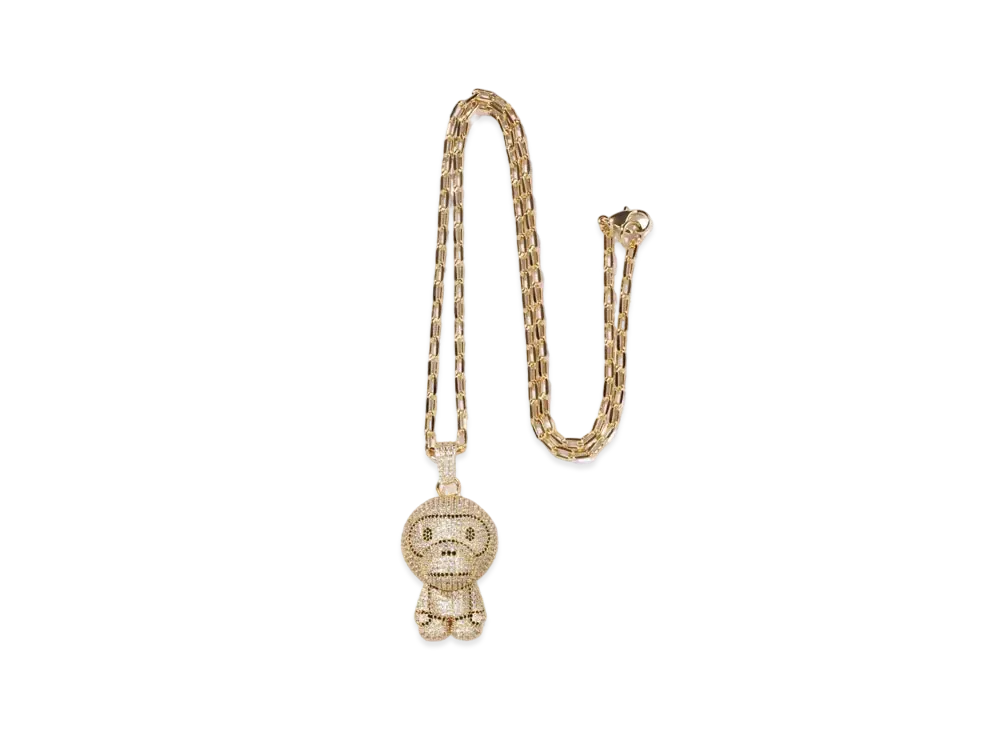 A BATHING APE MILO CRYSTAL STONE NECKLACE "Gold"