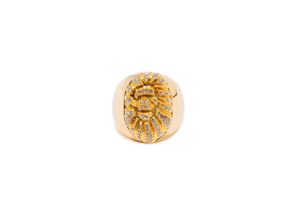 A BATHING APE HEAD CRYSTAL STONE RING "Gold"