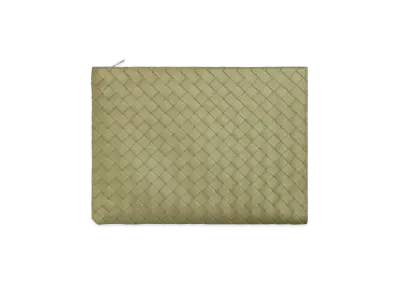 Bottega Veneta Half Zip Pouch "Travertine/Parakeet"