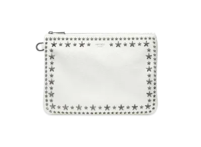 Jimmy Choo Derek-n Soft Grainy Calf Leather Clutch Bag With Star Studs "Latte/Gunmetal"
