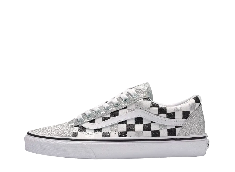 バンズ ウィメンズ オールドスクール グリッター チェッカーボード "シルバー"