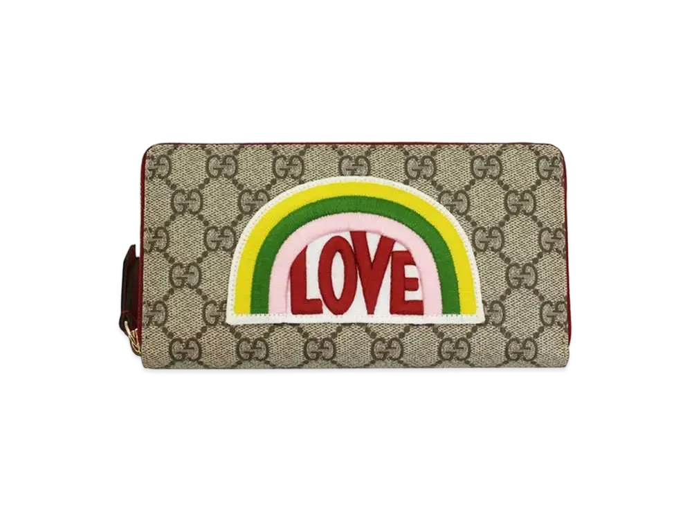 GUCCI Soft GG Supreme Love Rainbow Zip Around Wallet 