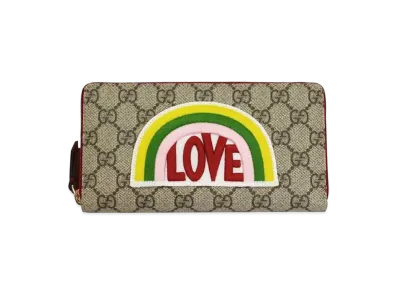 GUCCI Soft GG Supreme Love Rainbow Zip Around Wallet