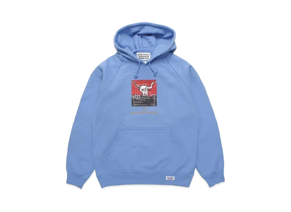 WACKO MARIA JEAN-MICHEL BASQUIAT / Washed Heavy Weight Pull Over Hooded Sweat Shirt "Blue"