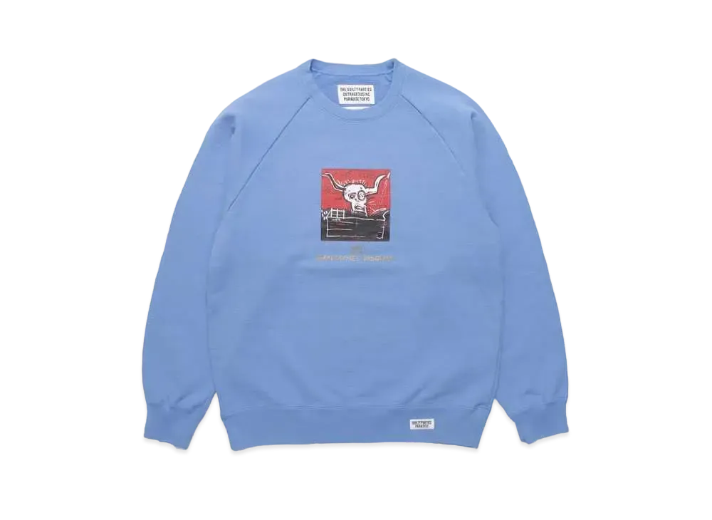 WACKO MARIA JEAN-MICHEL BASQUIAT / Washed Heavy Weight Crew Neck Sweat Shirt "Blue"