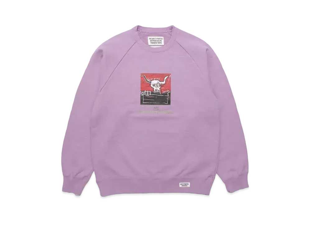 WACKO MARIA JEAN-MICHEL BASQUIAT / Washed Heavy Weight Crew Neck Sweat Shirt "Light Purple"