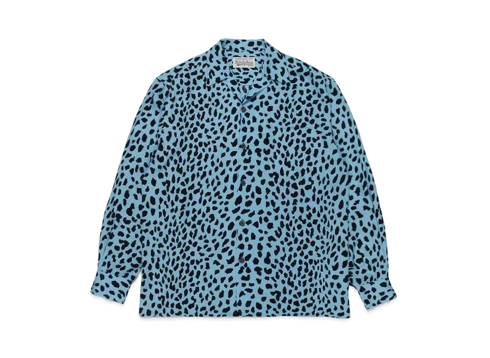 WACKO MARIA Leopard Open Collar Shirt "Light Blue"