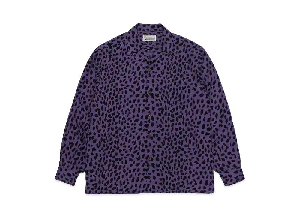 ワコマリア レオパード オープン カラー シャツ "パープル"