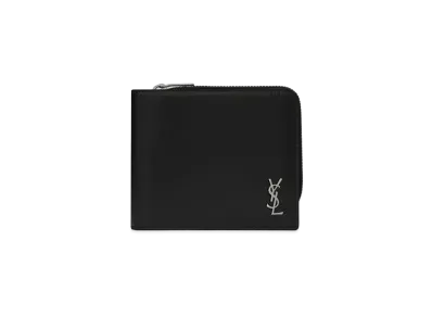 Saint Laurent Tiny Cassandre East/West Zip-Around Wallet In Matte Leather "Black"