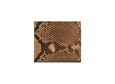 Saint Laurent Tiny Cassandre East/West Wallet In Python "Beige/Brown"