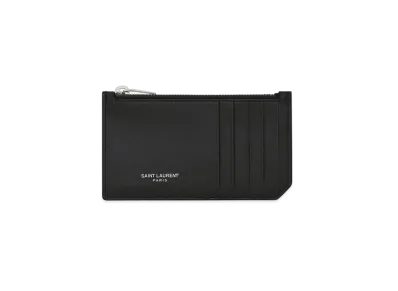 Saint Laurent Fragments Zipped Credit Card Case In Smooth Leather "Black"