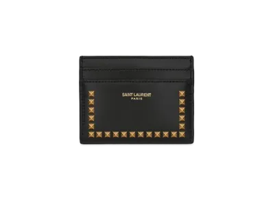Saint Laurent Paris Credit Card Case In Smooth Leather With Studs "Noir"