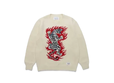 WACKO MARIA TIM LEHI / Intarsia Crew Neck Sweater "White"
