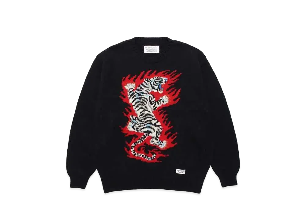 WACKO MARIA TIM LEHI / Intarsia Crew Neck Sweater "Black"