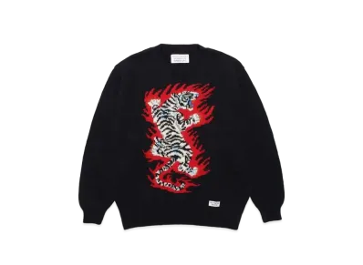 WACKO MARIA TIM LEHI / Intarsia Crew Neck Sweater "Black"