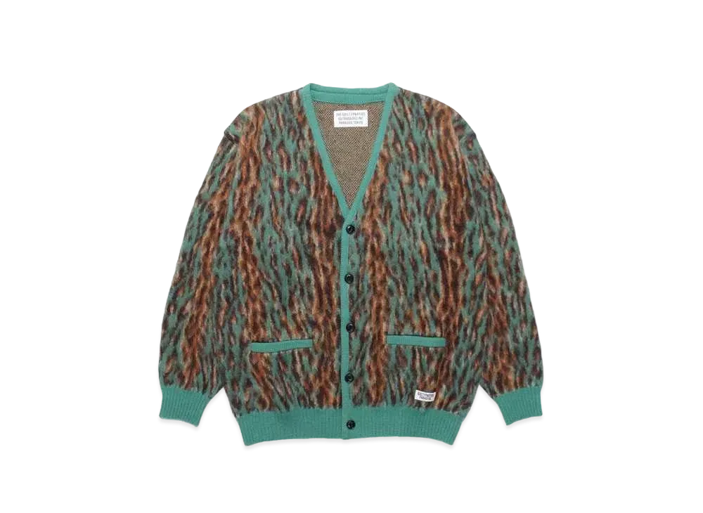 WACKO MARIA Leopard Mohair Knit Jacquard Cardigan "Green"