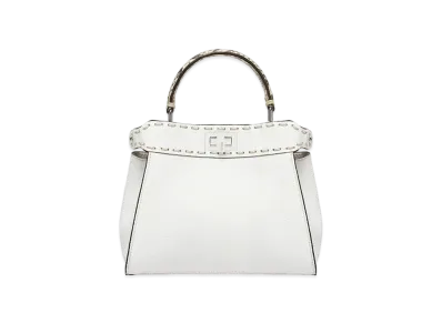 FENDI Peekaboo Mini White Selleria Bag With Exotic Details "White"