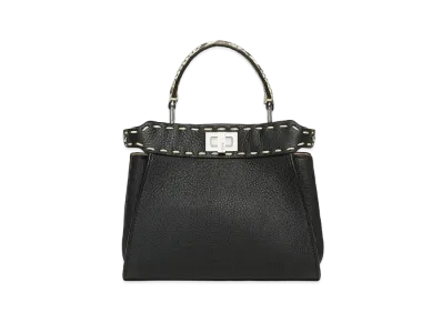 FENDI Peekaboo Mini Black Selleria Bag With Exotic Details "Black"