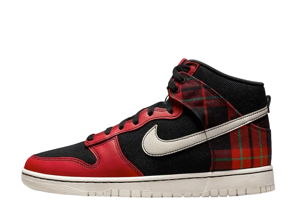 Nike Dunk High Plaid "Black/Pale Ivory/University Red"