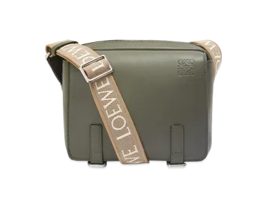 LOEWE XS Military Messenger Bag In Supple Smooth Calfskin And Jacquard "Khaki Green"