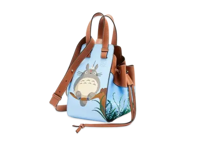 LOEWE x My Neighbor Totoro Small Hammock Drawstring In Classic Calfskin and Linen "Light Blue"