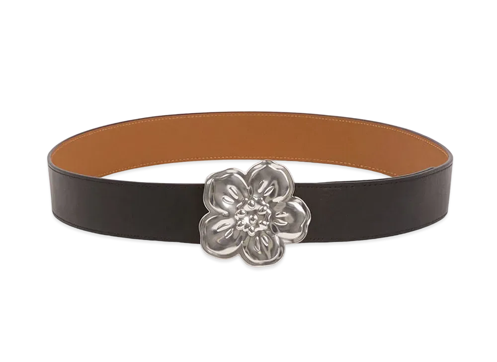 KENZO 'BOKE FLOWER' Wide Reversible Belt "Silver"