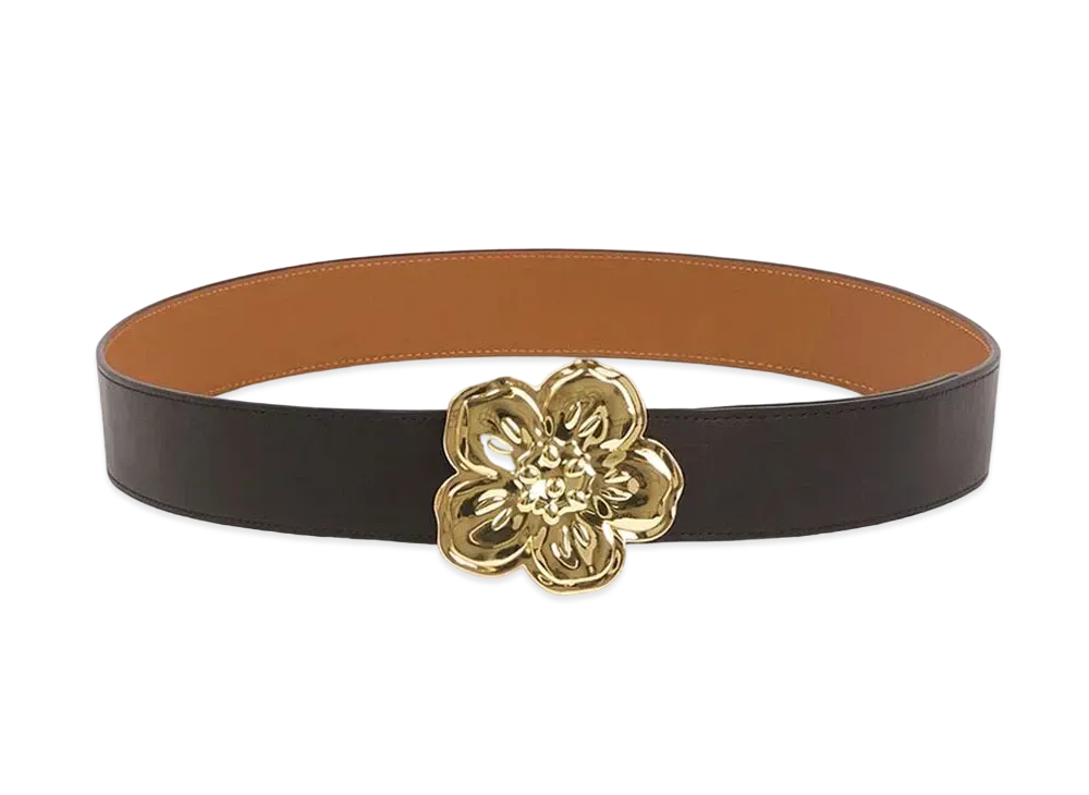 KENZO 'BOKE FLOWER' Wide Reversible Belt "Gold"