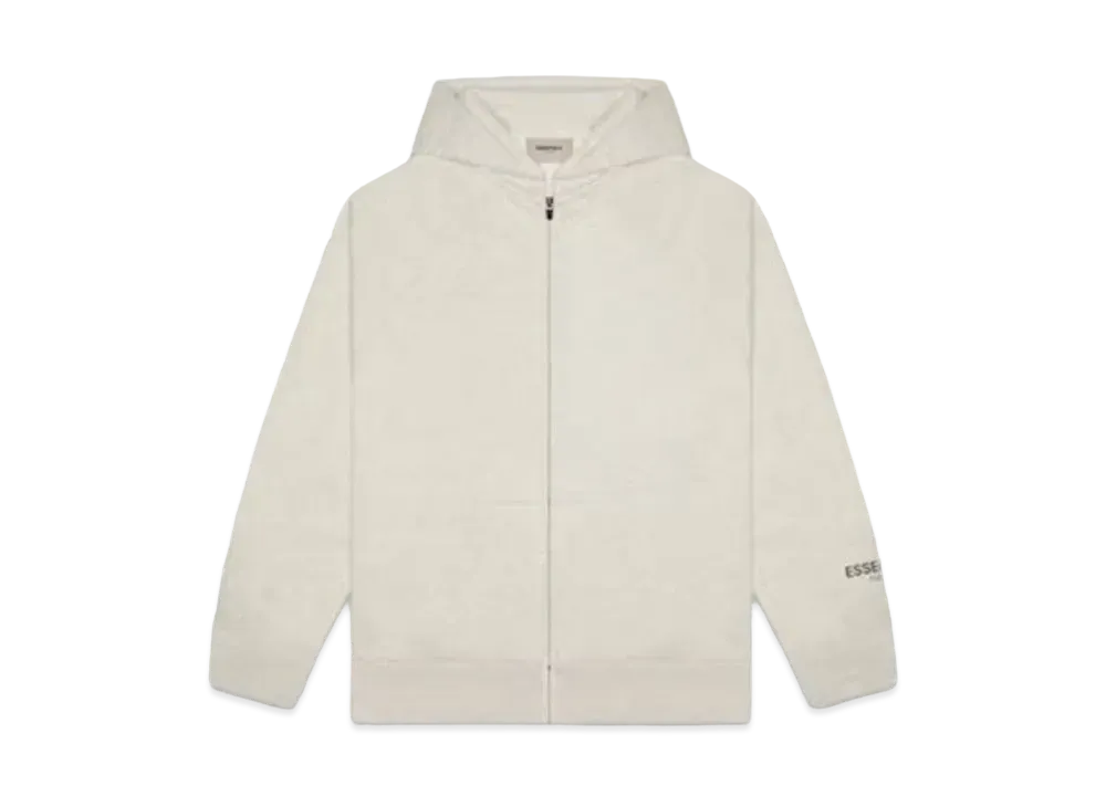 FEAR OF GOD ESSENTIALS Full Zip Up Hoodie Applique Logo "Oatmeal Heather"