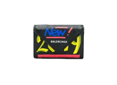 BALENCIAGA Graffiti Papier Mini Wallet "Black"