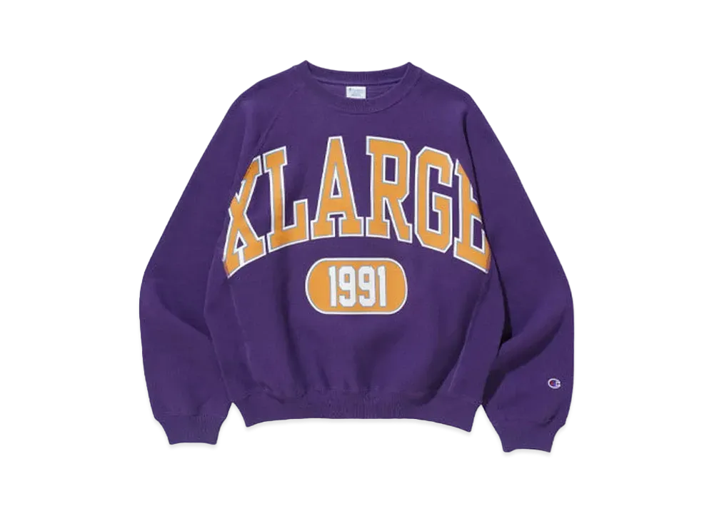 XLARGE x Champion College Raglan Crewneck Sweat "Purple" C8-W016