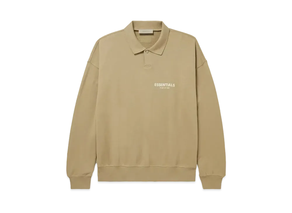FEAR OF GOD ESSENTIALS Logo Flocked Cotton Jersey Polo Shirt "Oak"