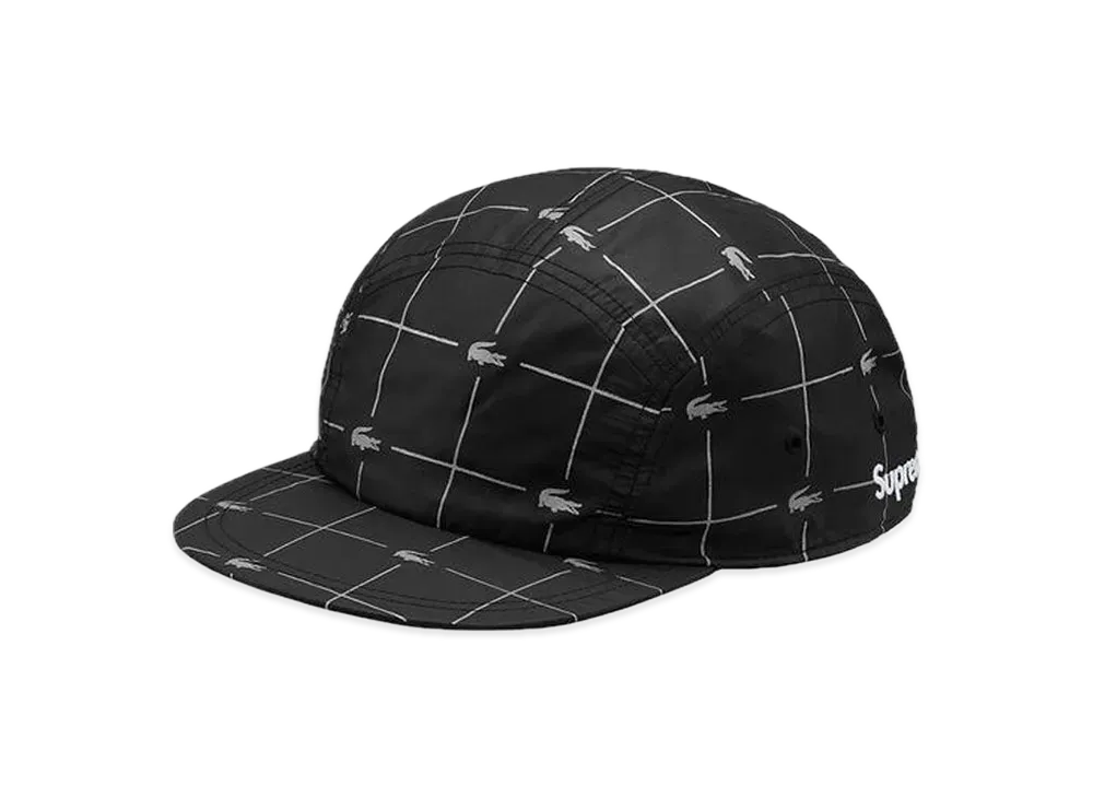Supreme LACOSTE Reflective Grid Nylon Camp Cap "Black"
