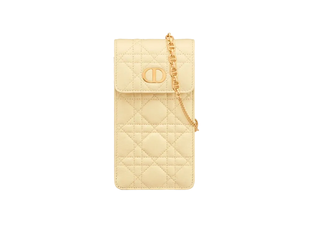 Dior Caro Phone Holder Cannage Calfskin "Pale Yellow"