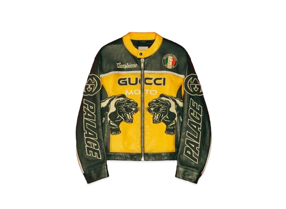 PALACE GUCCI Leather Jacket With Embroideries And Patches "Multi"