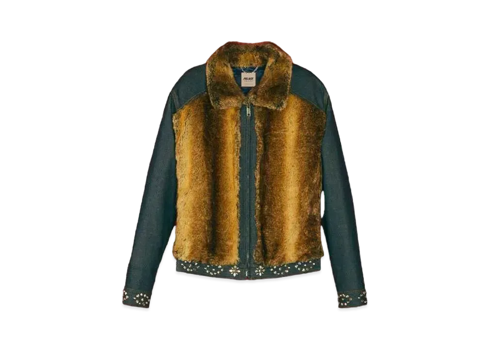 PALACE GUCCI Denim Jacket With Faux Fur Crystals And Studs Details "Dark Blue"