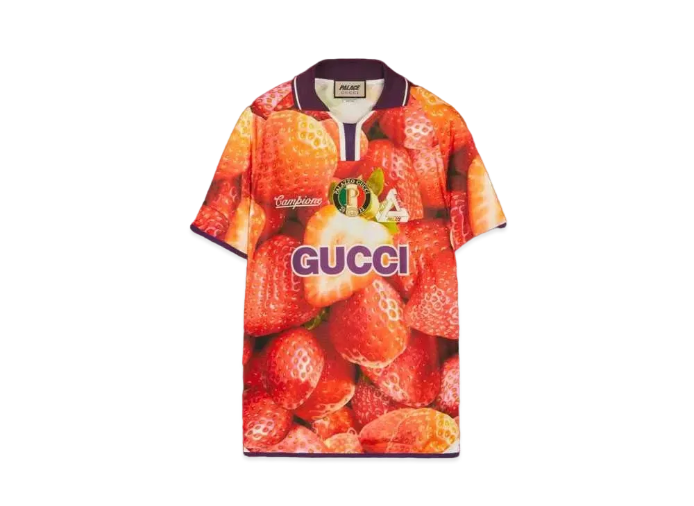 PALACE GUCCI Strawberry Print Technical Jersey Football T-shirt "Red"