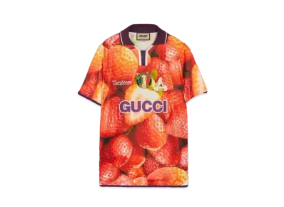 PALACE GUCCI Strawberry Print Technical Jersey Football T-shirt "Red"