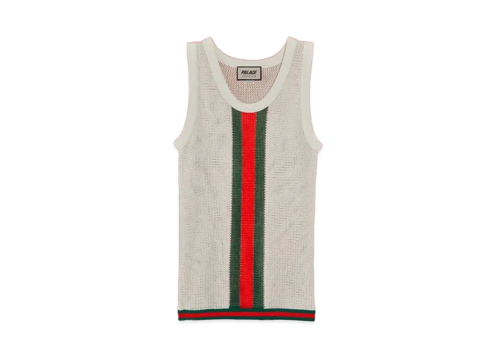 PALACE GUCCI Knit Tank Top With Web Details "Ivory"