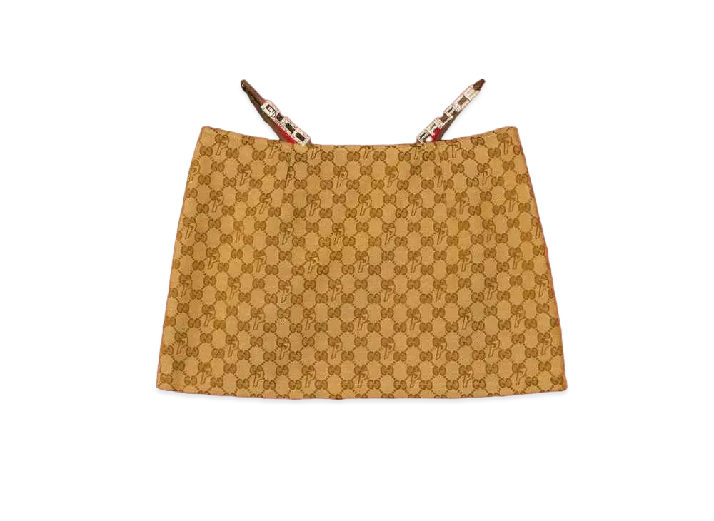 PALACE GUCCI GG-P Canvas Mini Skirt With Lace And Crystal Palace Gucci "Beige"