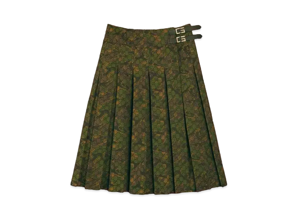PALACE GUCCI Canvas GG-P Kilt With G Square Buckles "Camouflage"