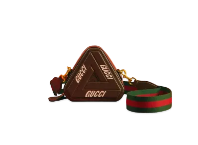 PALACE GUCCI Leather Tri-ferg Small Shoulder Bag With Web Strap "Brown"