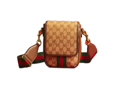PALACE GUCCI GG-P Canvas Messenger Bag With Web Shoulder Strap "Beige"